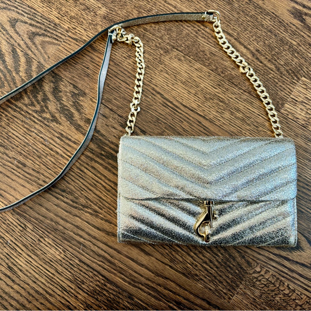 Rebecca Minkoff gold cross body clutch with removable strap